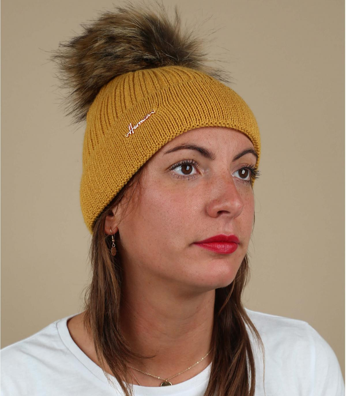 pelliccia da pompom cappello giallo - Haina mustard Herman Headwear :  Headict